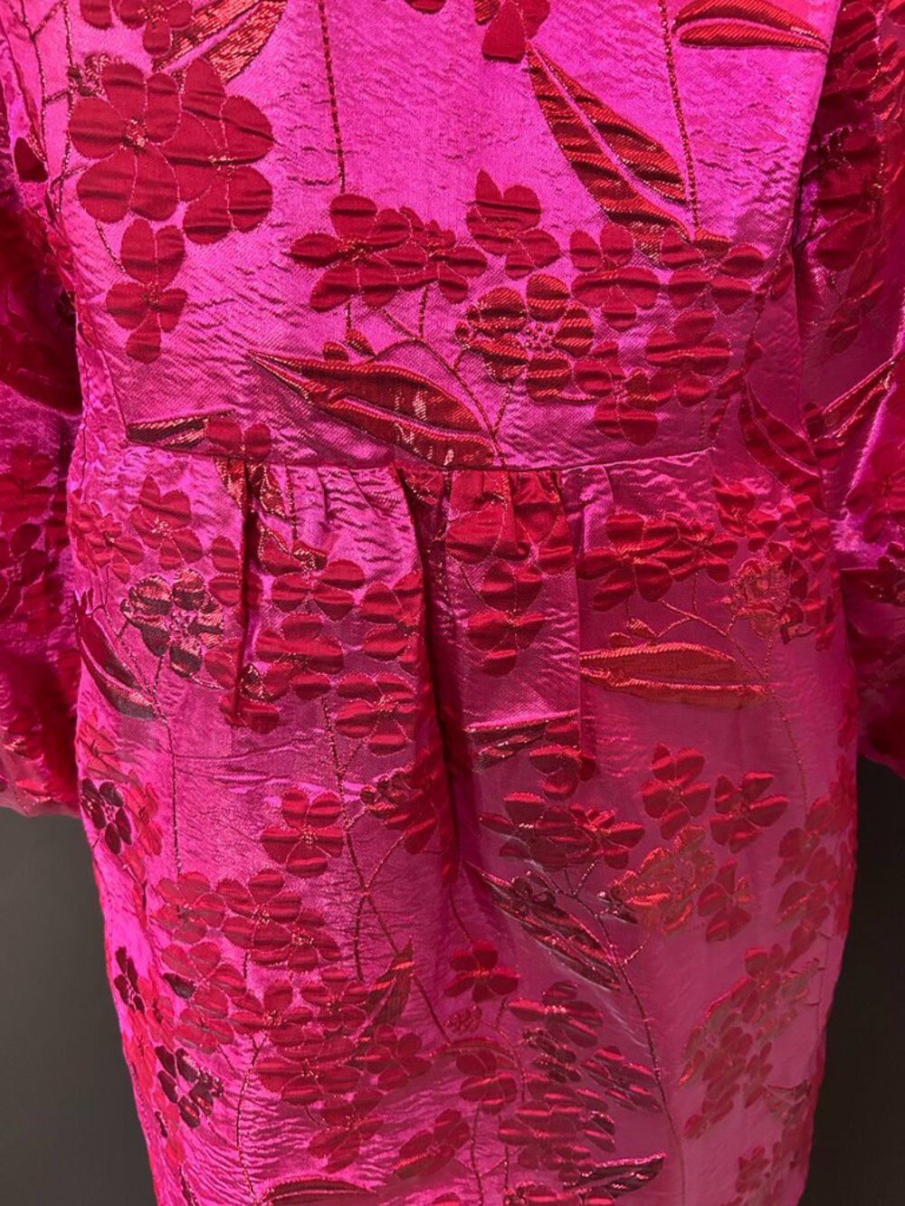 JODIFL Hot Pink & Red Brocade Puff-Sleeve Floral Dress - NWT XL - Picture 8 of 10